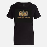 WOMEN'S LOVE ROCKS, "LOVE REIGNS SUPREME" SOFT COTTON TEE WITH CROWN