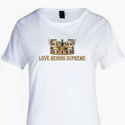 "LOVE REIGNS SUPREME" WITH CROWN TEE FOR MEN IN WHITE