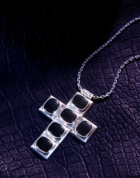 UNISEX HEMATITE AND STERLING SILVER CROSS