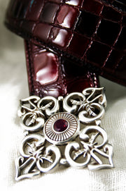 STERLING SILVER SUNBURST BELT BUCKLE WITH PINK RUBELLITE