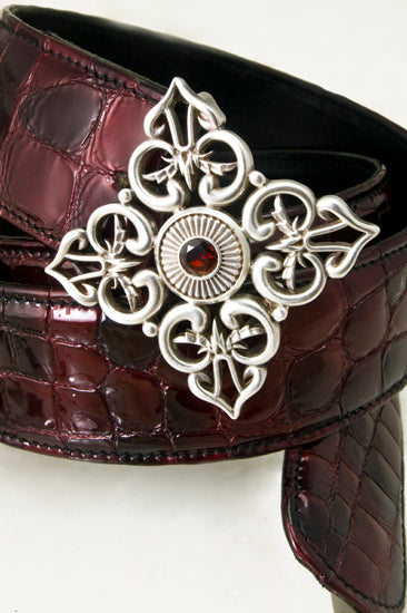 STERLING SILVER SUNBURST BELT BUCKLE WITH PINK RUBELLITE