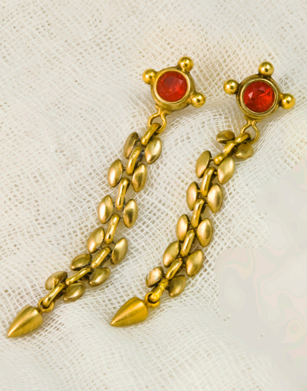 GUINEVERE EARRINGS: 18K GOLD WITH GEM-CUT FIRE OPAL GEMSTONES