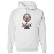 "LOVE REIGNS SUPREME" ANGEL HEART WITH WINGS HOODIE IN WHITE - UNISEX