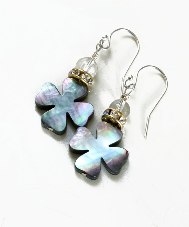 LUCKY LEPRECHAUN FOUR LEAF CLOVER CRYSTAL GLOBE EARRINGS