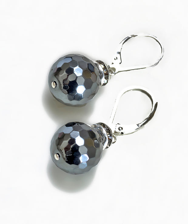 HEMATITE DROP WITH STERLING SILVER BACKS AND RHINESTONES