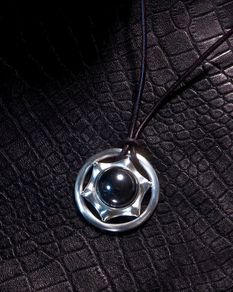 SIX POINT HEMATITE PENDANT ENCIRCLED WITH STERLING SILVER