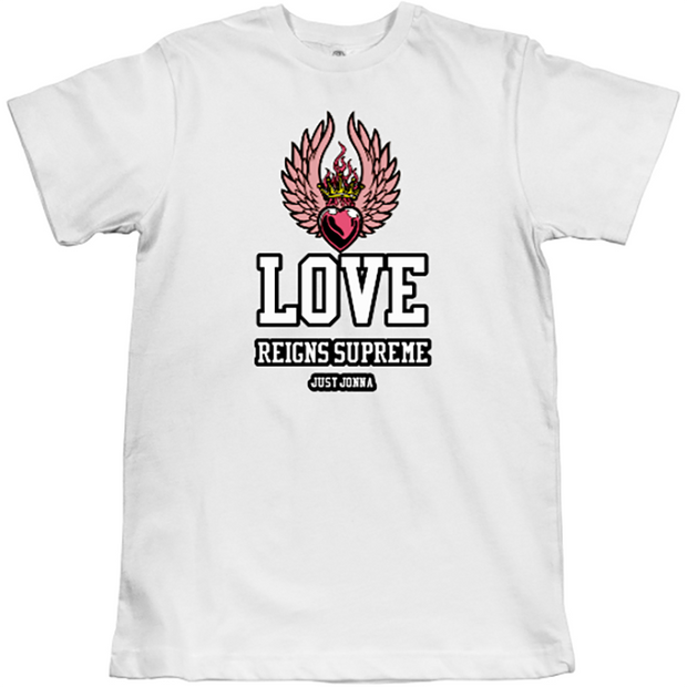 LOVE REIGNS SUPREME UNISEX FINE JERSEY TEE WITH WINGED HEART